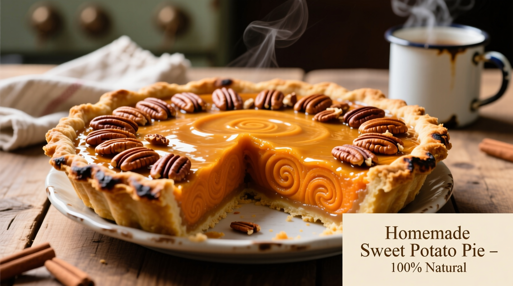 Golden sweet potato pie with pecan topping