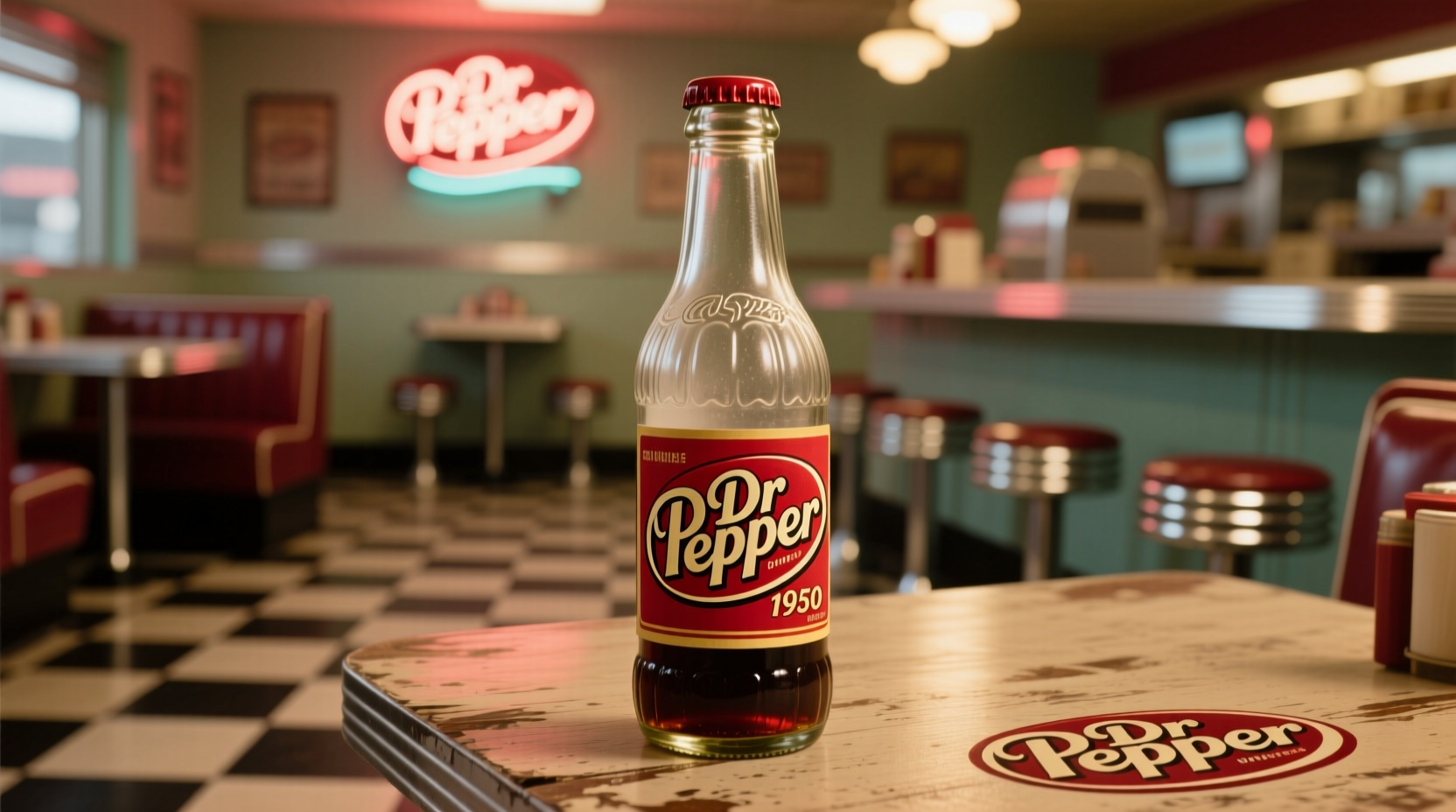 Vintage Dr Pepper bottle with distinctive logo