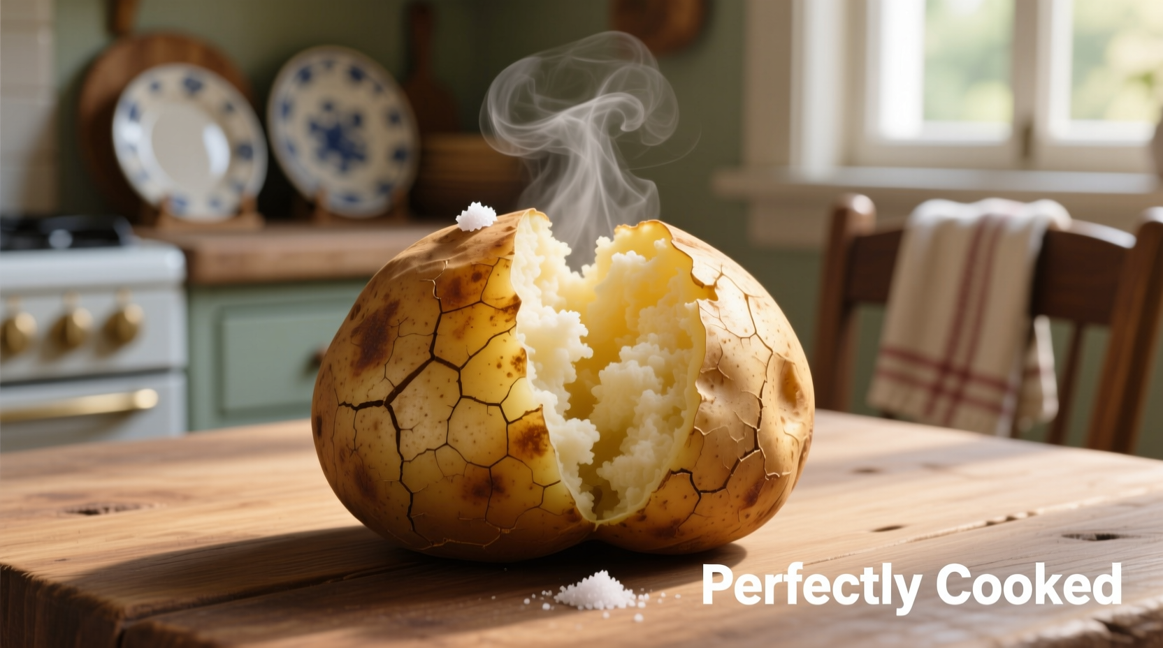 Perfectly cooked jacket potato with fluffy interior