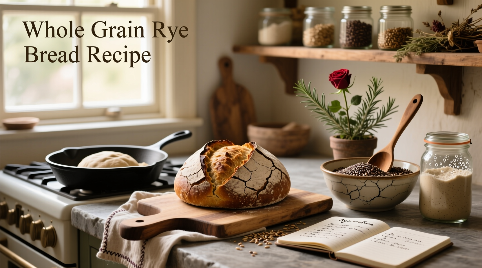 Step-by-step mixing of whole grain rye bread dough in a large ceramic bowl