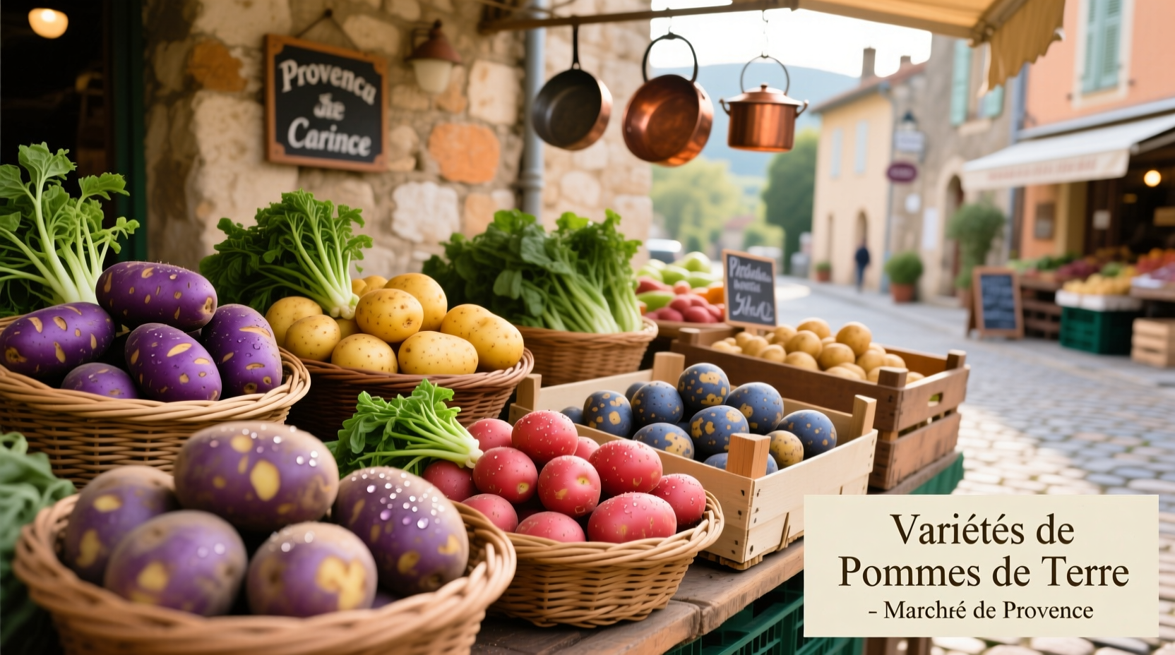 French market display of various potato varieties
