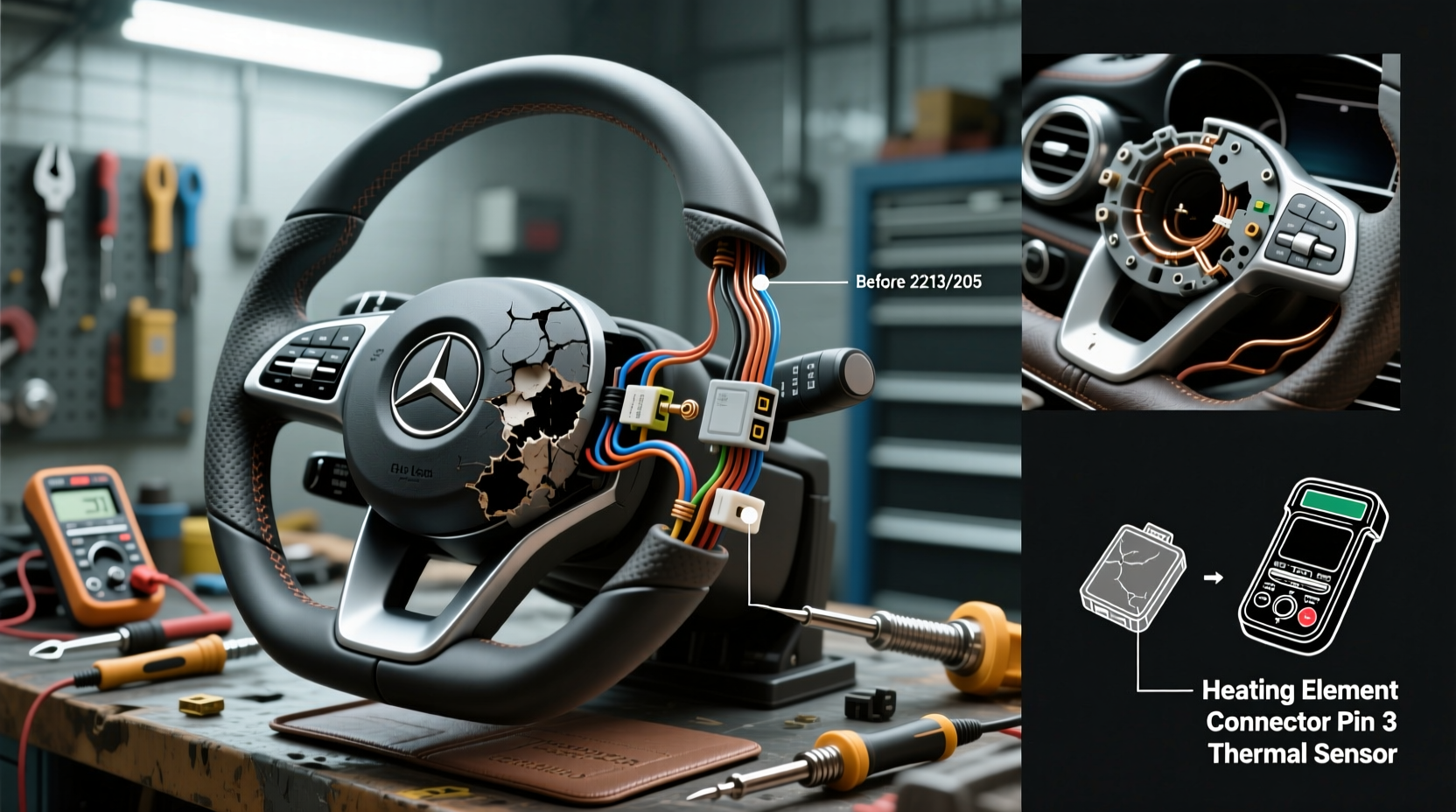e class steering wheel heating fix