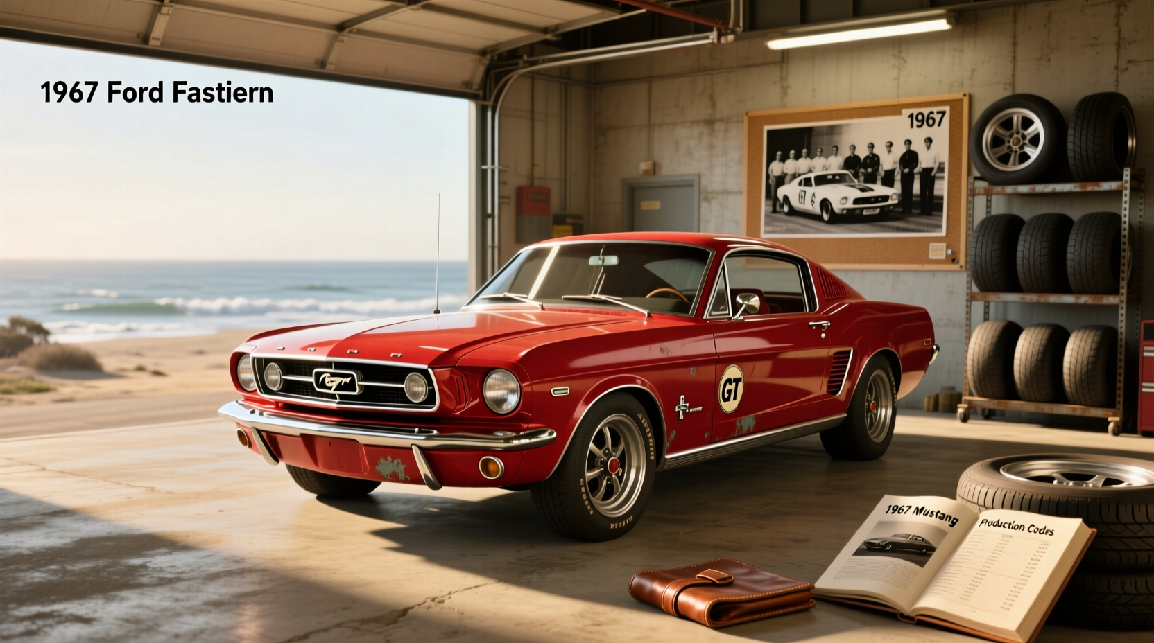 1967 Mustang hatchback (fastback) in classic red with white racing stripes