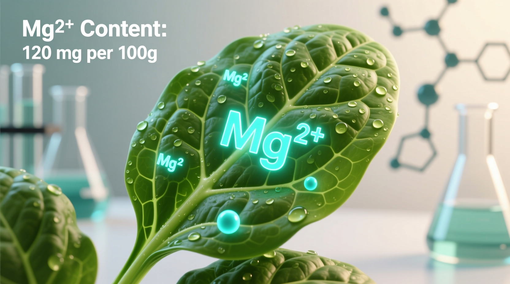 Fresh spinach leaves showing magnesium content