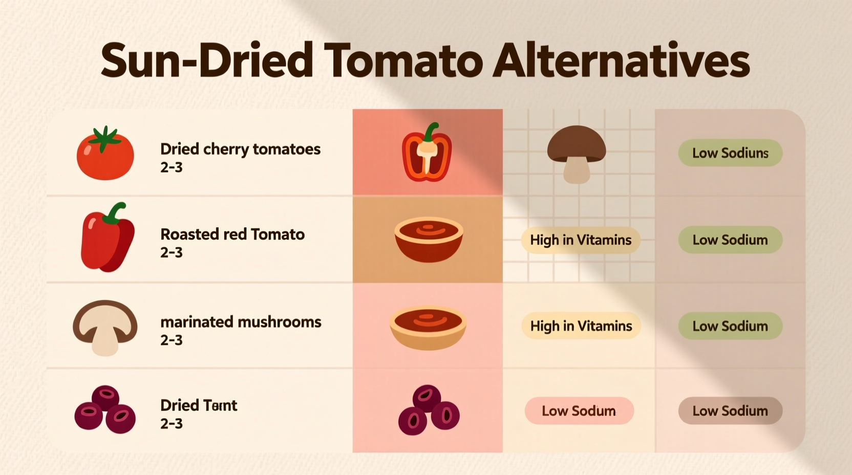 Sun dried tomato alternatives comparison chart