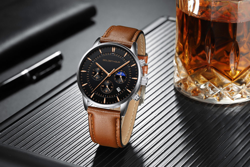 GOLDEN HOUR montres pour hommes marque de luxe décontracté montres à Quartz Hodinky heure mâle horloge Relogio Masculino