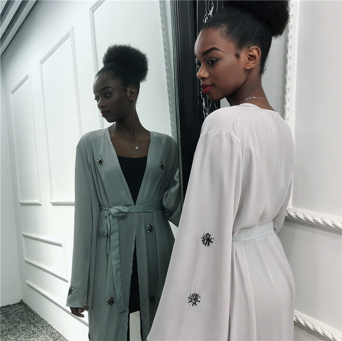 New arrival soft crepe material gray front open abaya