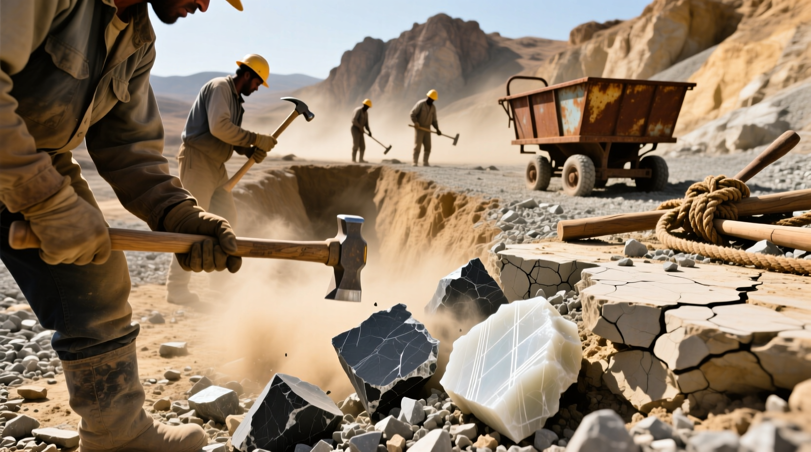 Gravel block mining for flint collection