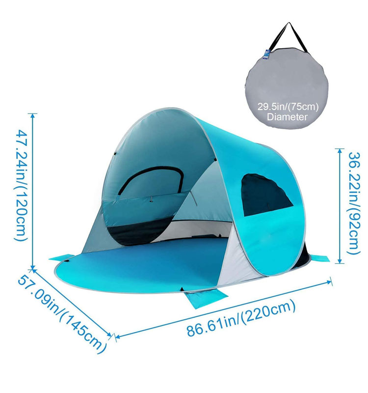 4 Persons Foldable Water, Resistant Uv50 Camping Resort Stretch Hole Frame Half Full Color Beach Tents With Sandbag Anchors/