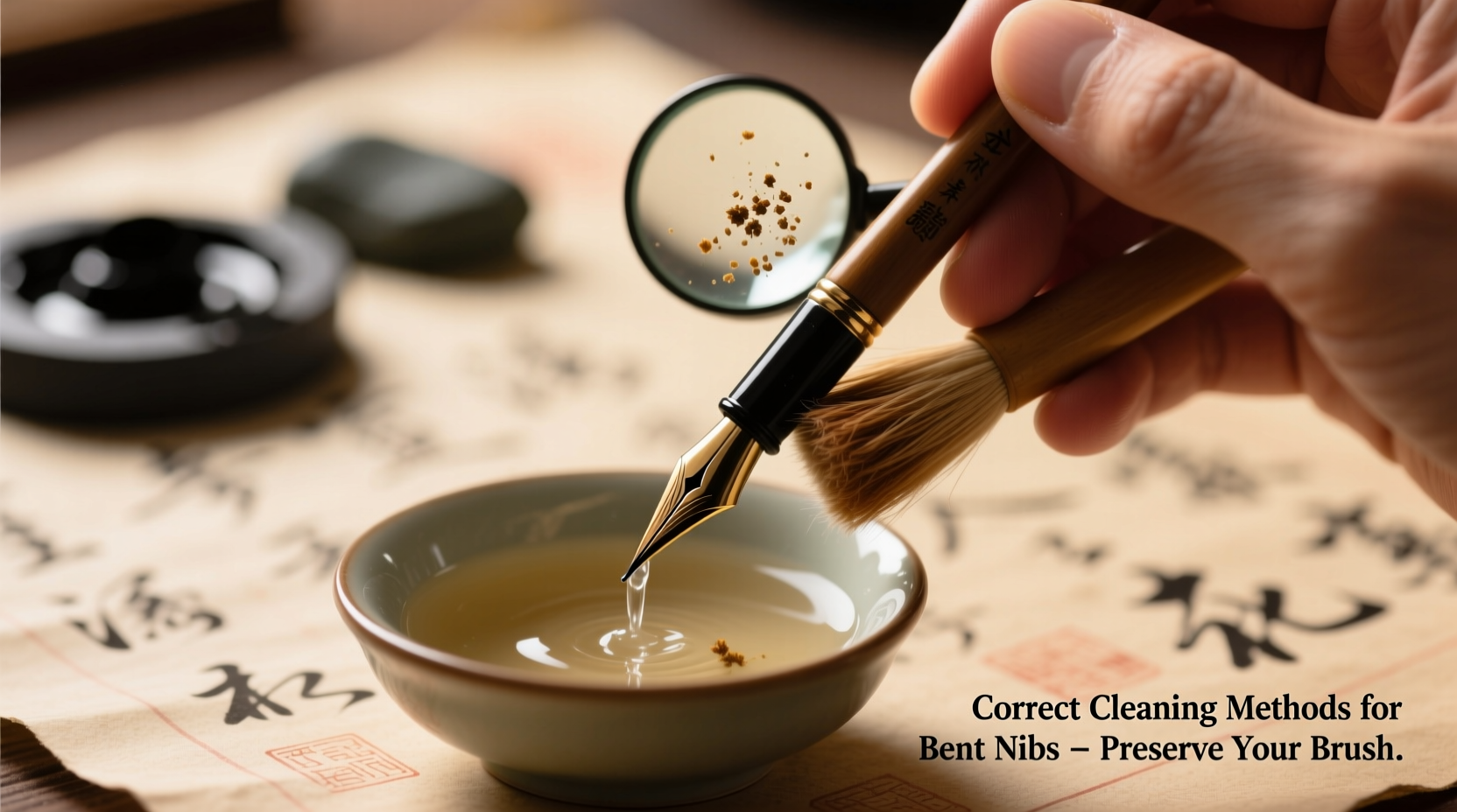 effective techniques for cleaning a calligraphy pen with a bent nib without causing damage