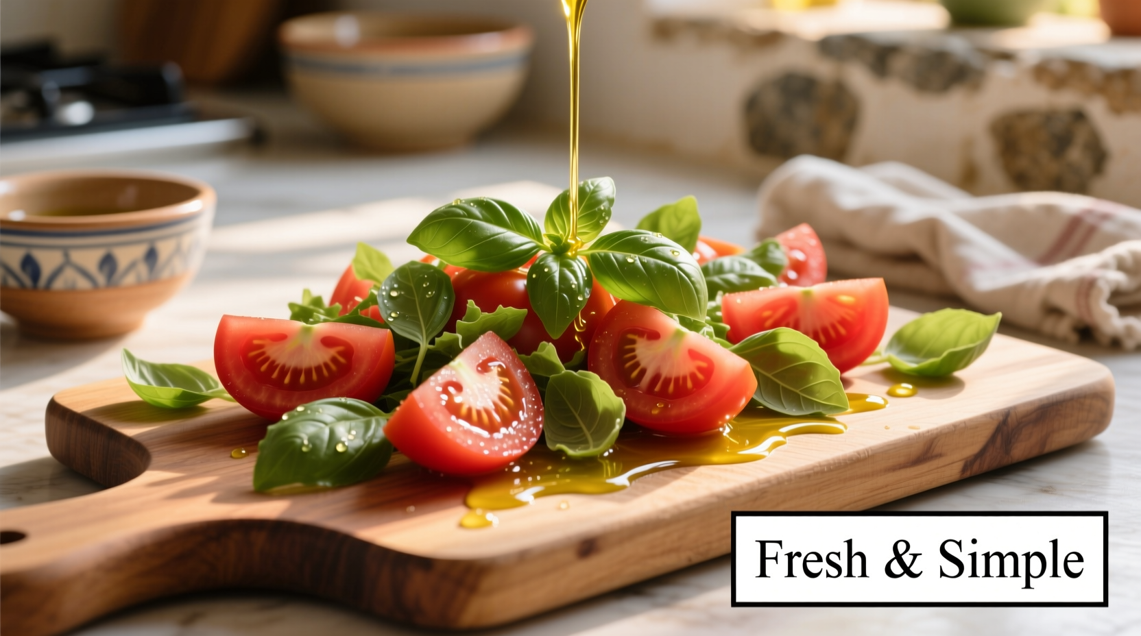 Fresh tomato salad with basil and olive oil