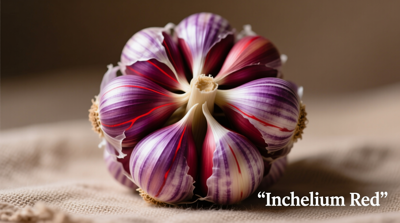 Fresh Inchelium Red garlic bulbs with purple-striped cloves