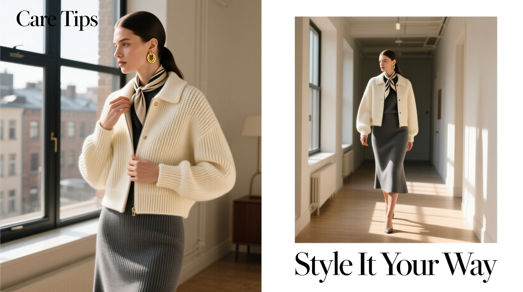 expert guide to maintaining and styling your fashionable knitted jacket and skirt set