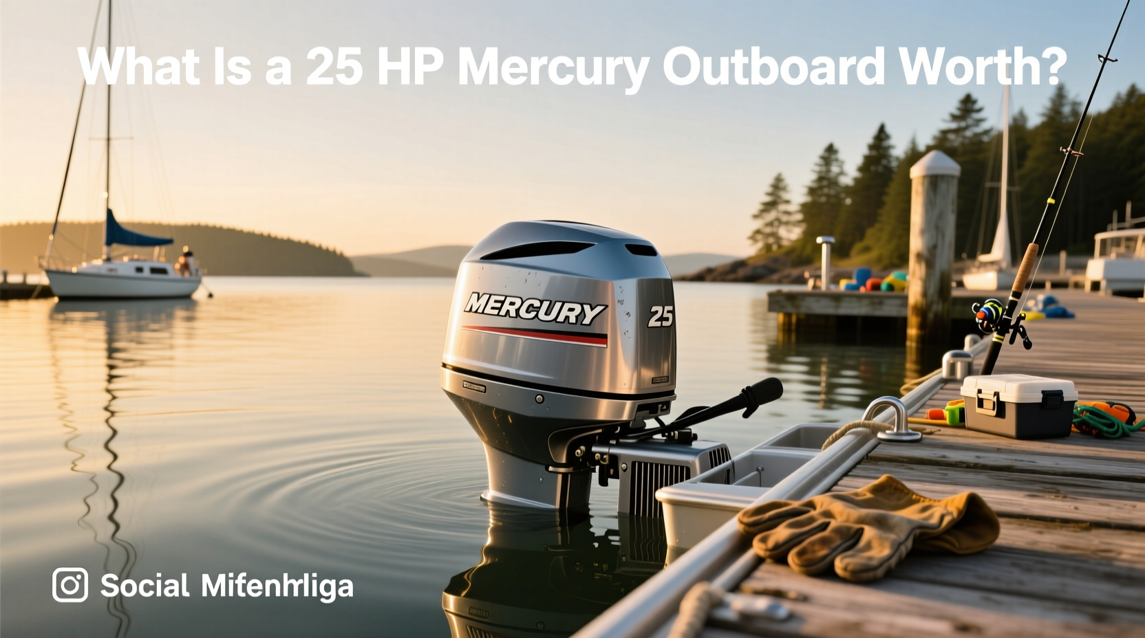 Side view of Mercury 25 hp outboard showing engine block and cowling