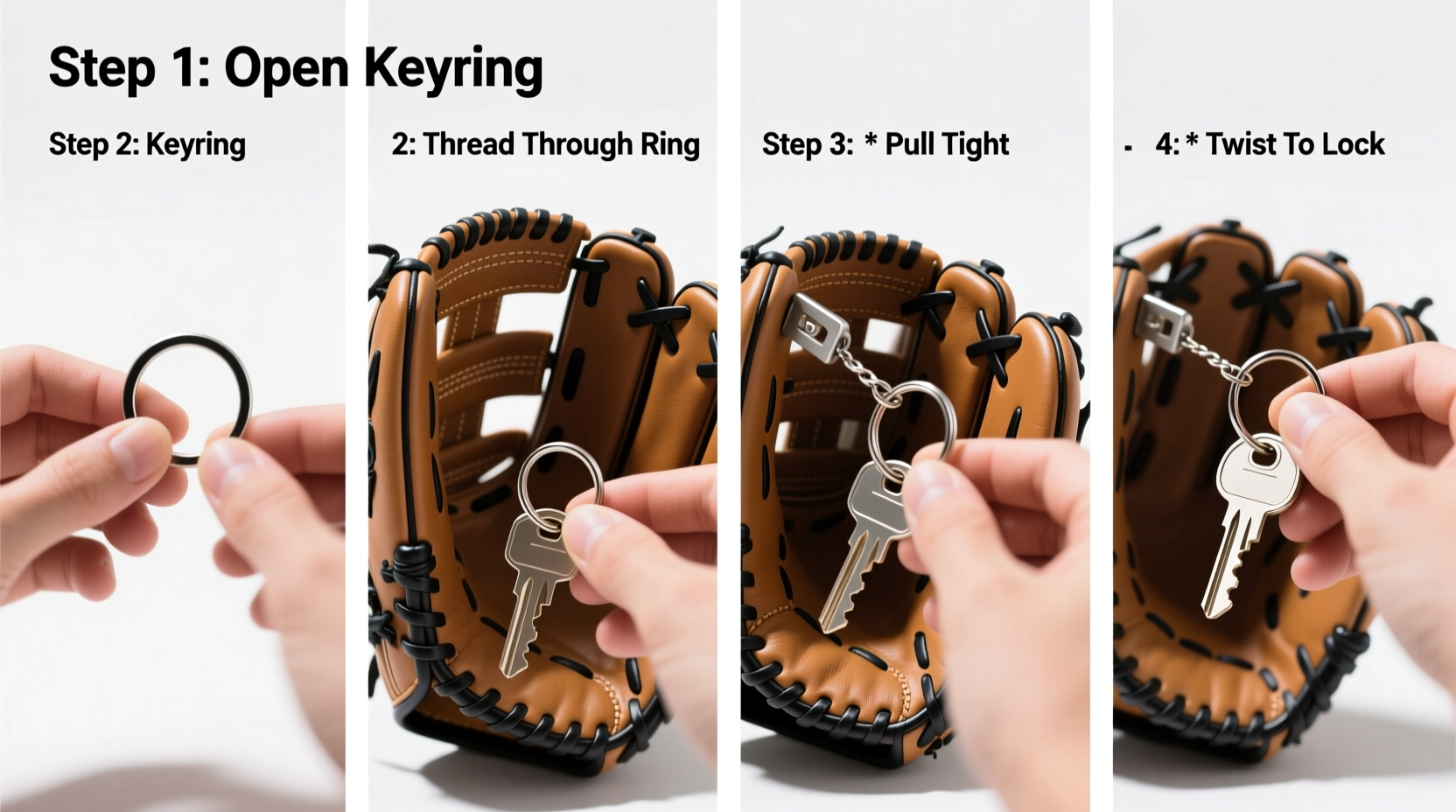 step by step guide how to securely attach a keyring to your baseball glove keychain
