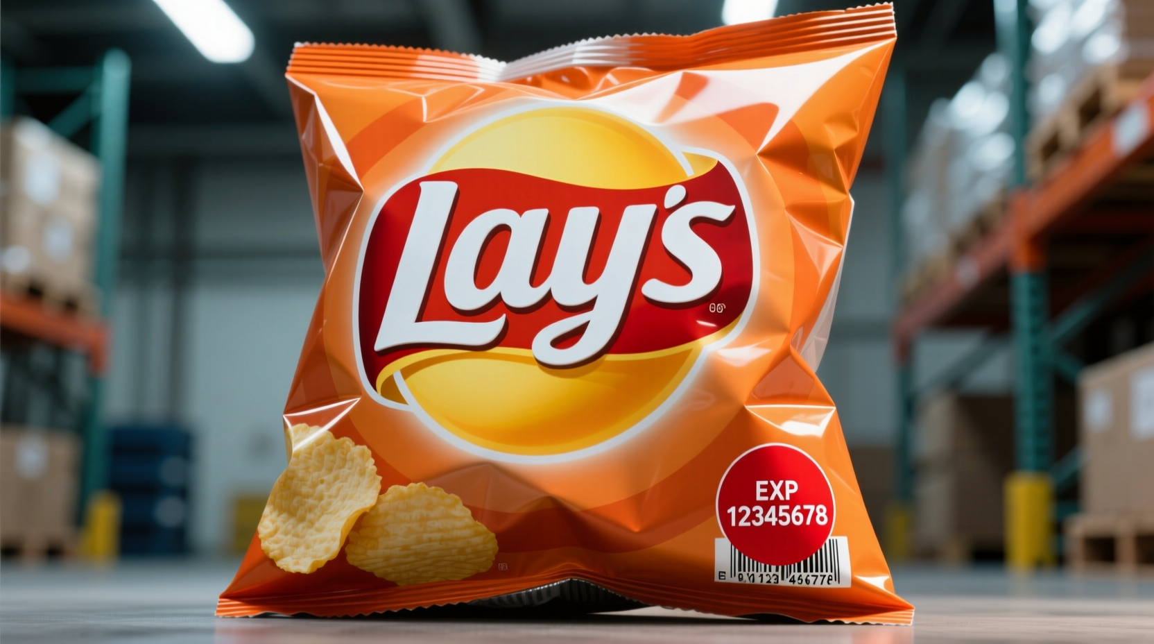 Lay's potato chip packaging with production code highlighted