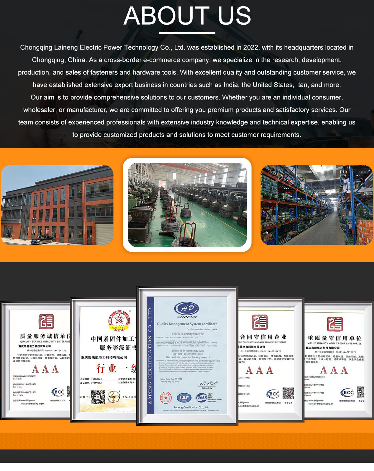 Chongqing Laineng Electric Power Technology Co., Ltd. Fastners