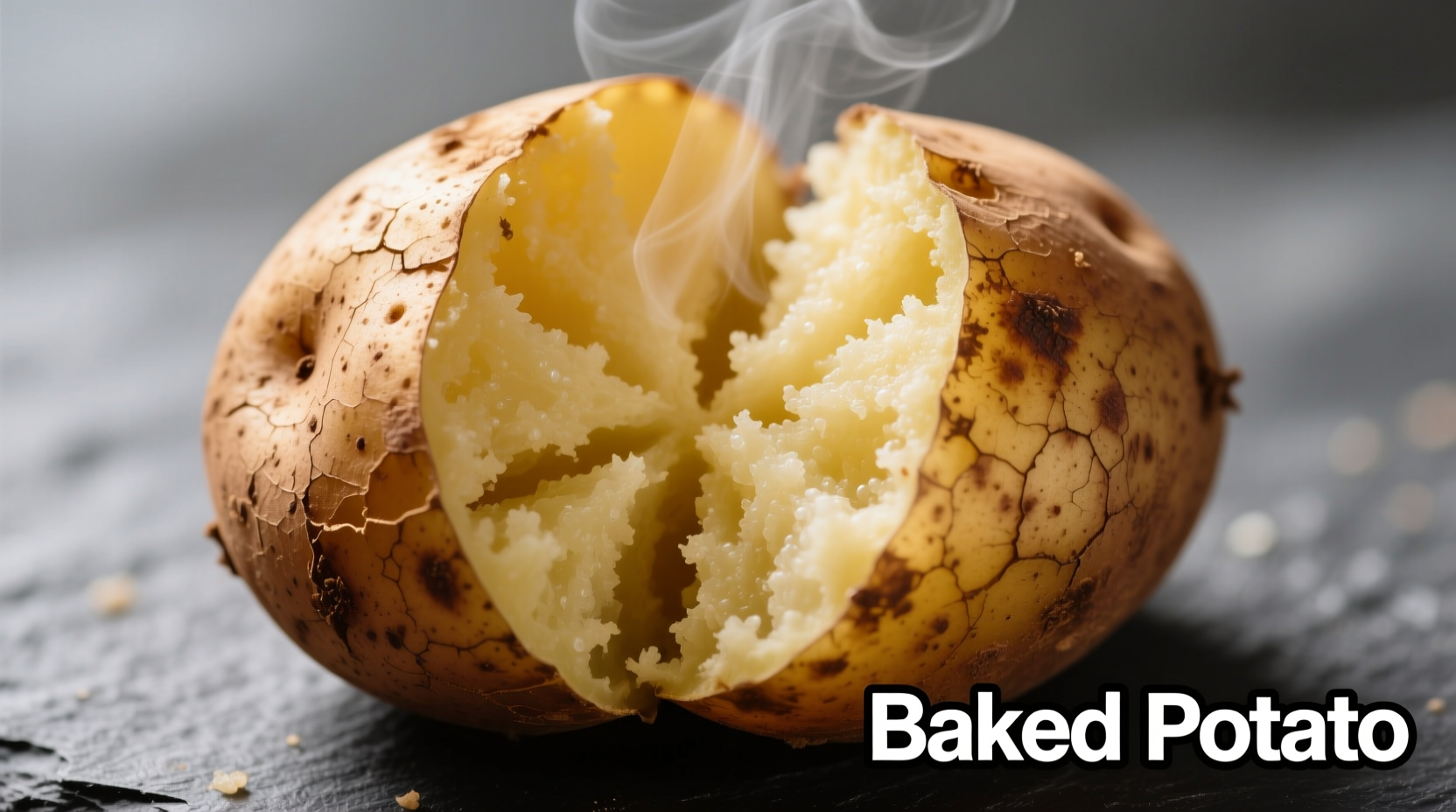 Baked potato with skin showing cross-section