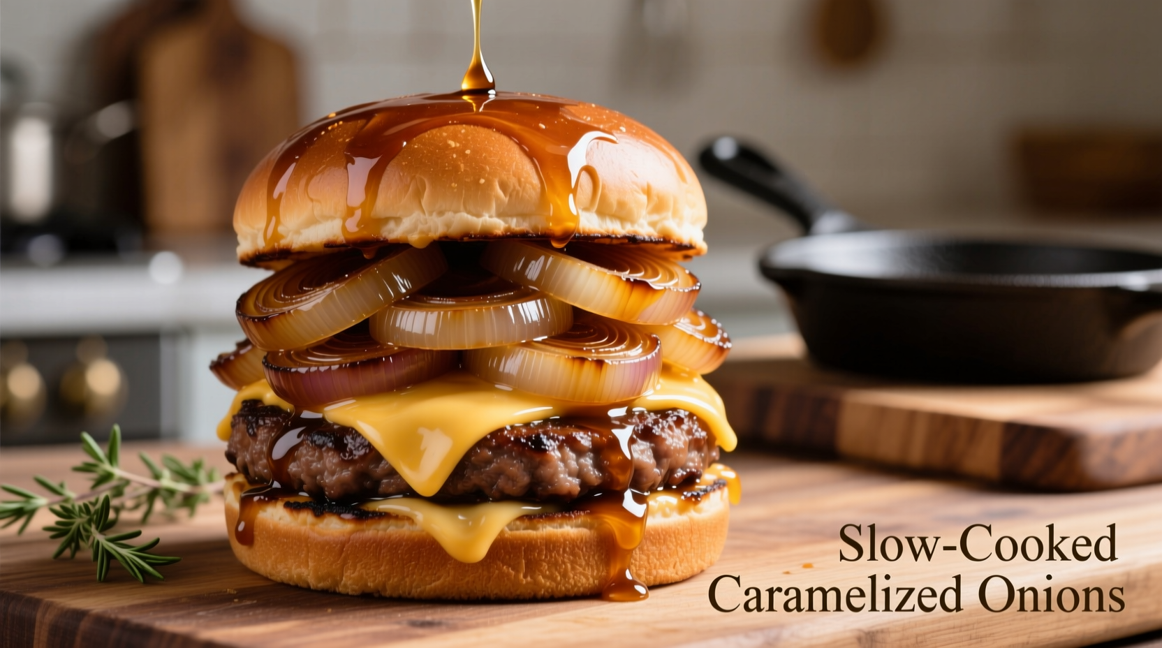 Perfectly caramelized onions for onion soup burger