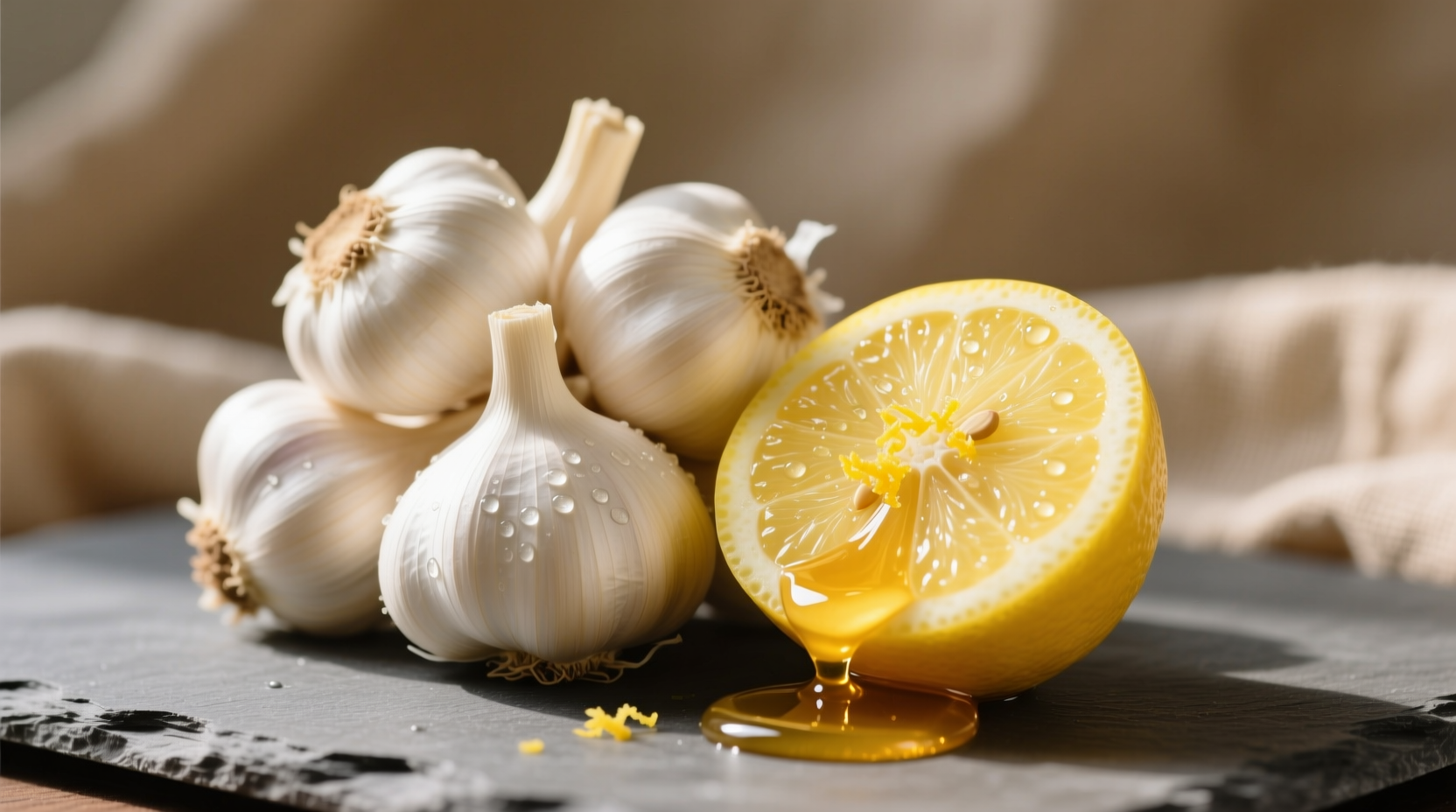 Fresh garlic cloves with lemon and honey