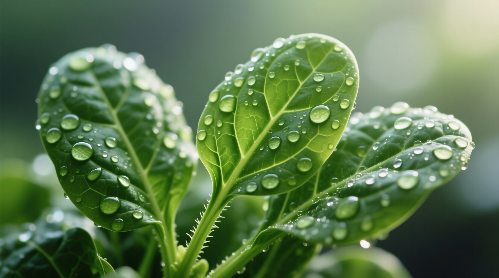 Fresh spinach leaves with droplets of water on them