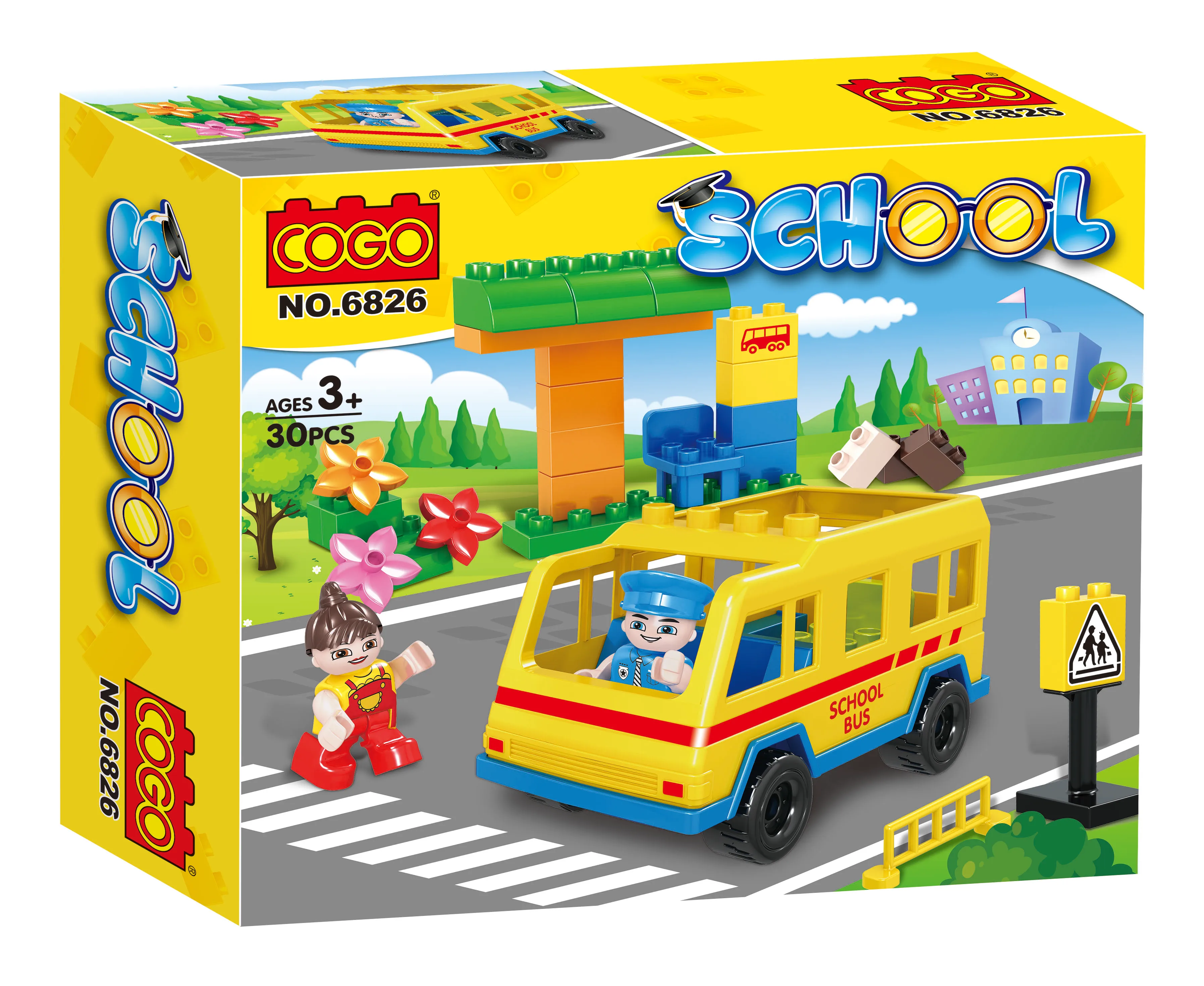 COGO Preschool Educational Big Bricks Kind Garden Bus Station Building Blocks Bricks Toys for Kids