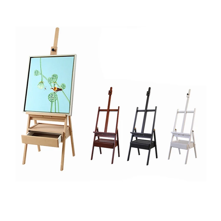 Beech Wood Art Gallery Display Artist Stand Wood Painting Easel with Drawer