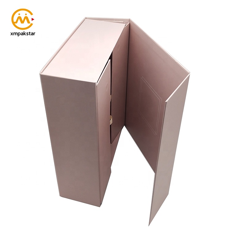 Luxury customized pink paper cardboard magnetic folding foldable magnet gift packaging box