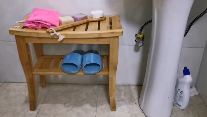 Corner Bamboo Shower Bench with Storage Shelf Eco-friendly