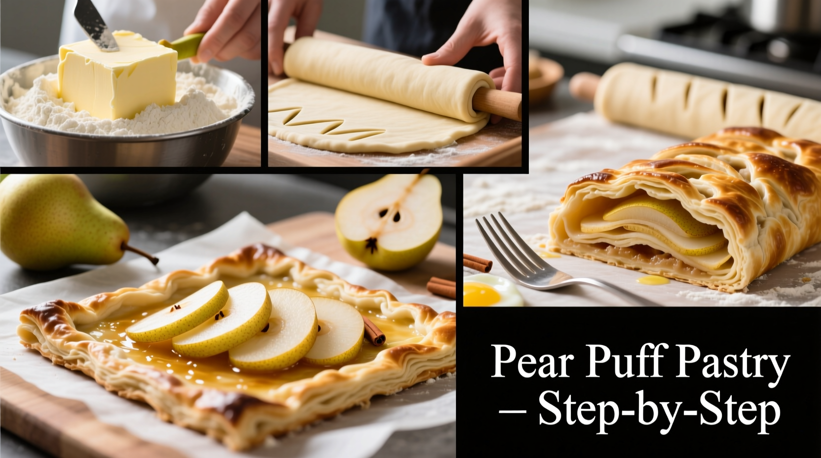 step by step guide to making pear puff pastry with a simple video tutorial