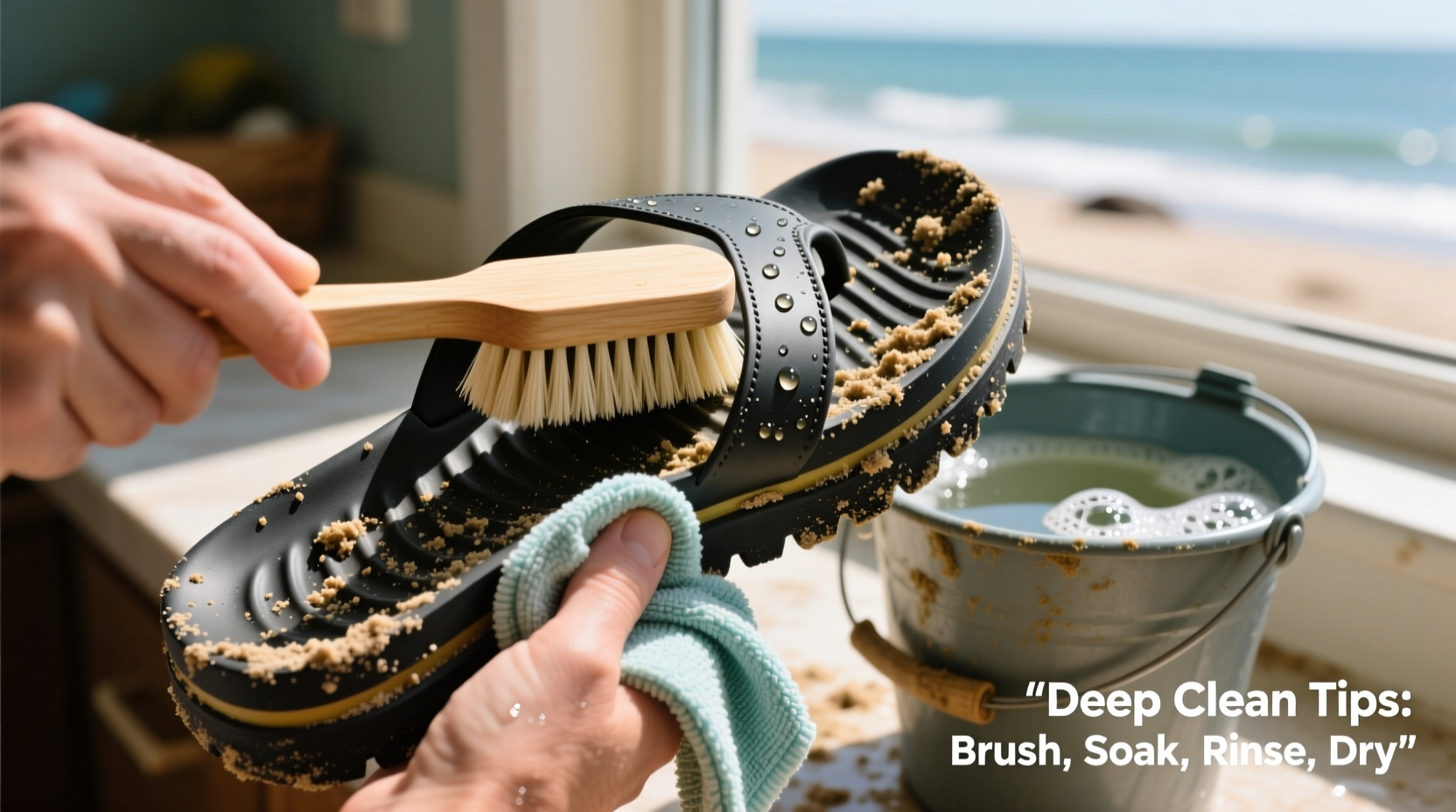 effective methods to deep clean thick soled sandals after beach trips