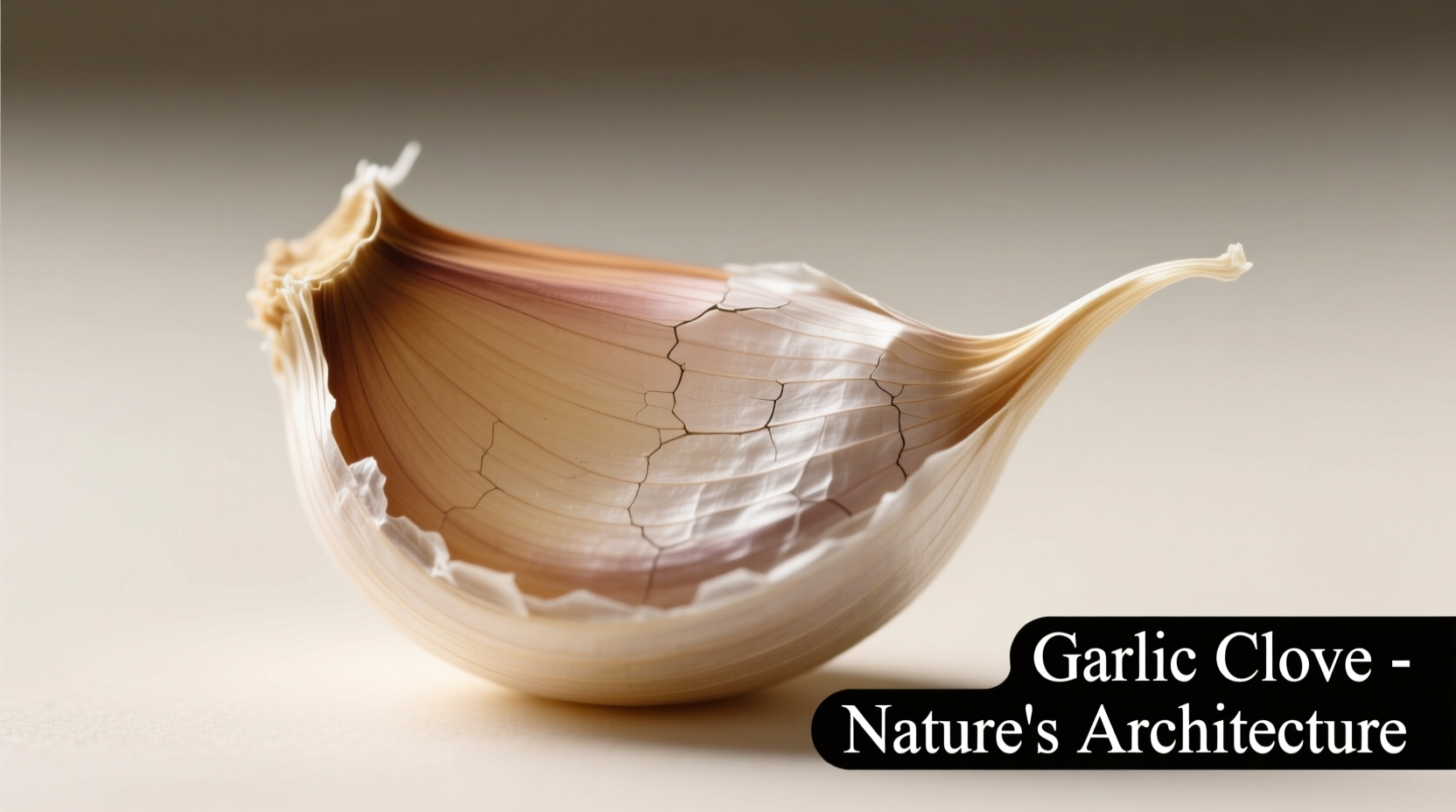 Close-up of single garlic clove showing papery skin and shape