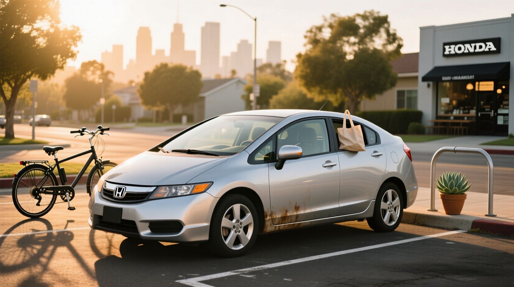 Side view of used Honda Insight hatchback on city street