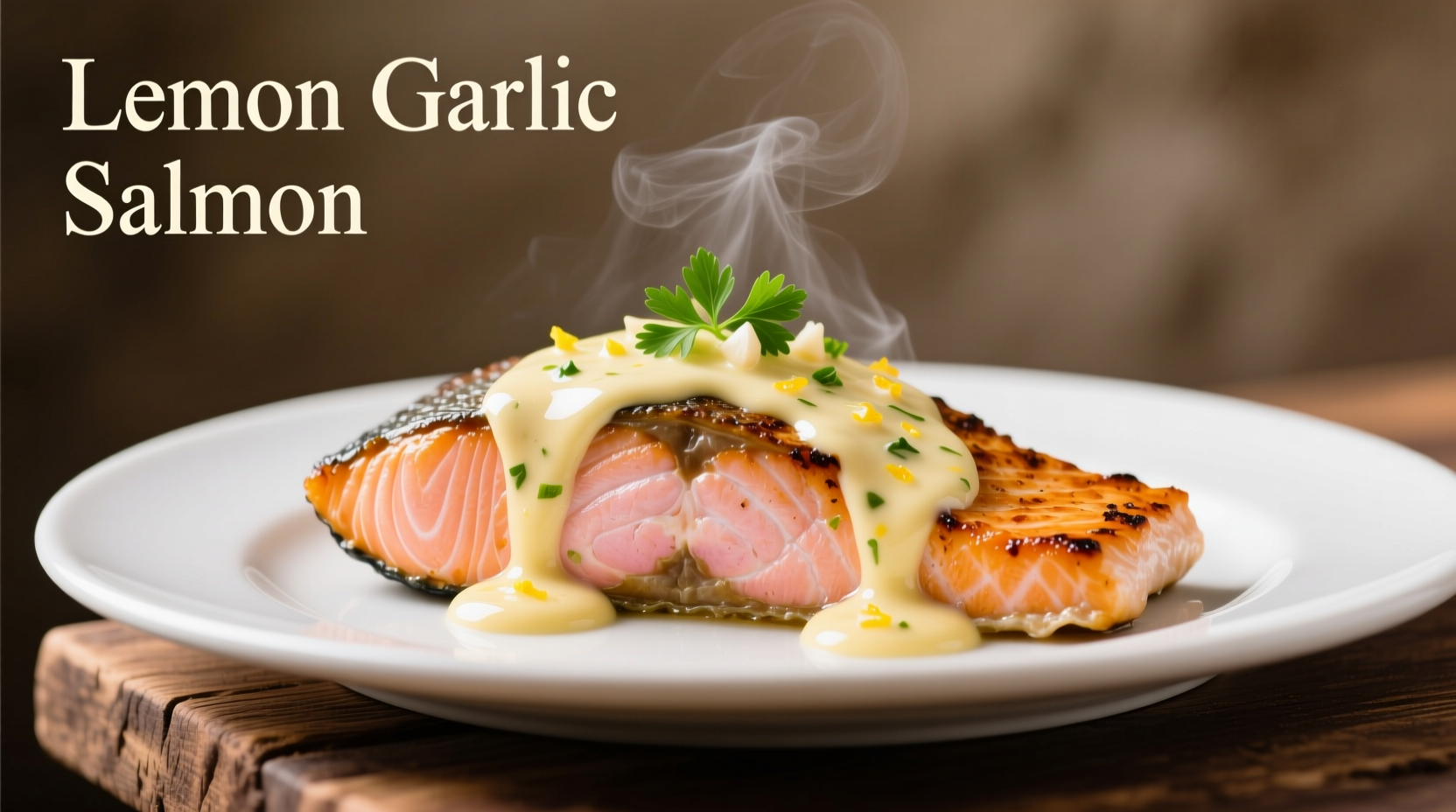 Creamy lemon garlic sauce drizzled over grilled salmon