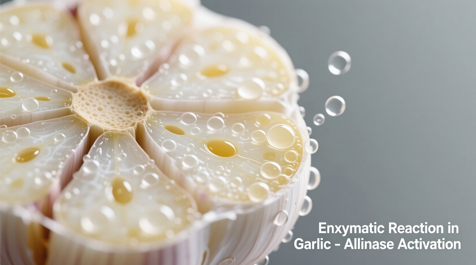 Garlic cloves showing enzymatic reaction process