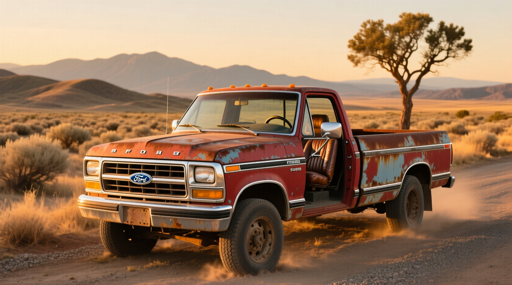 1986 Ford F250 pickup truck on gravel road