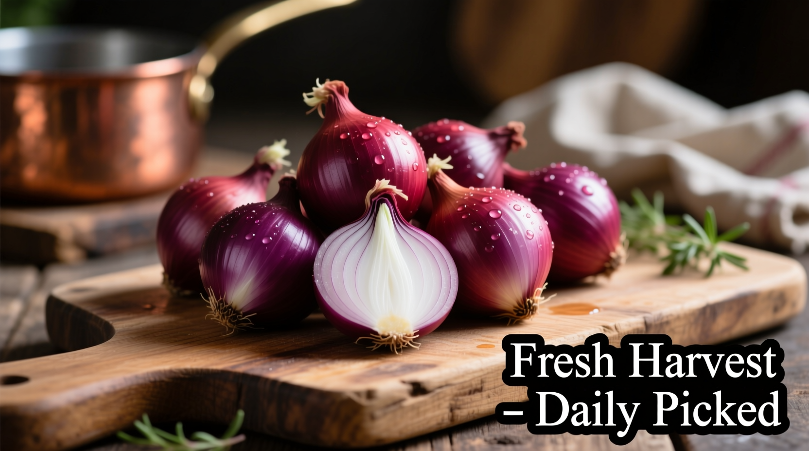 Fresh small red onions with purple skin and white flesh