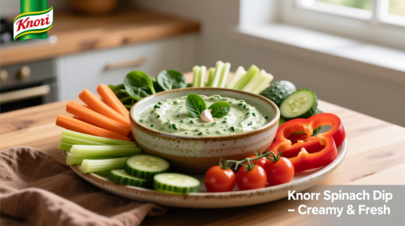 Creamy Knorr spinach dip with assorted vegetable dippers