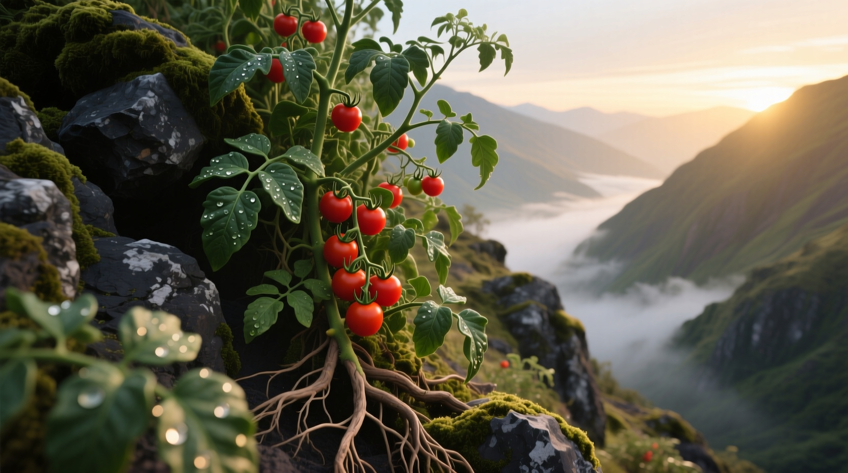 Wild tomato plants growing in Andean mountains