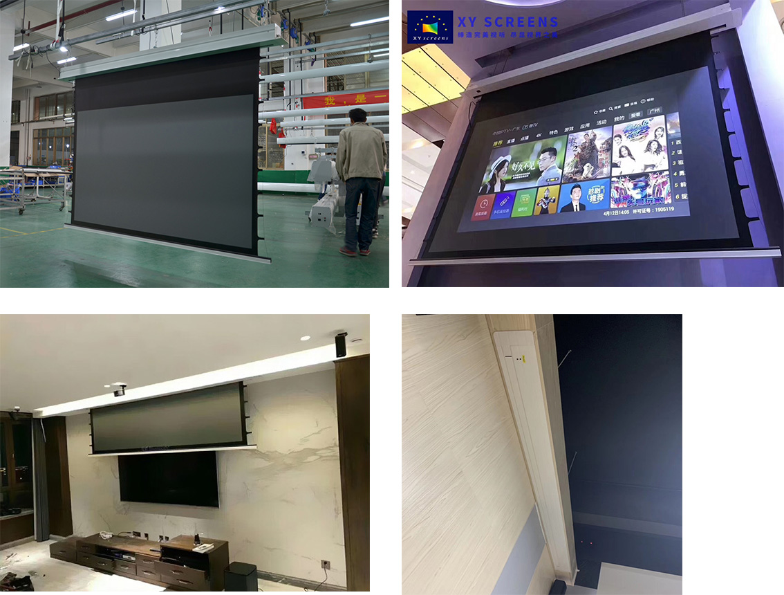 Hotsale 90"-135" XYScreen In-ceiling Tab-tension ALR motorized projector screen for Epson projector