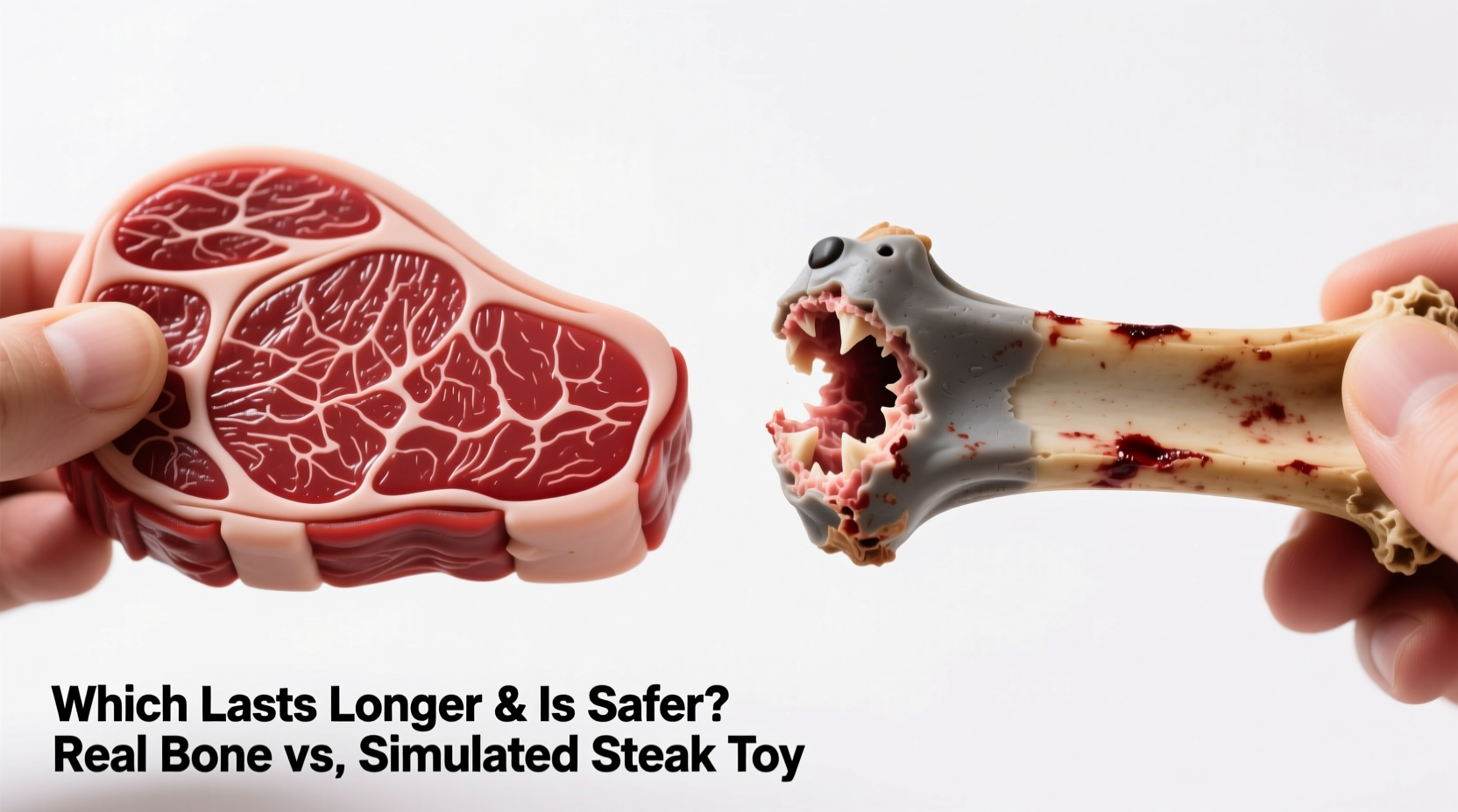 simulated steak toy vs real bone for dogs which chew lasts longer and is actually safer
