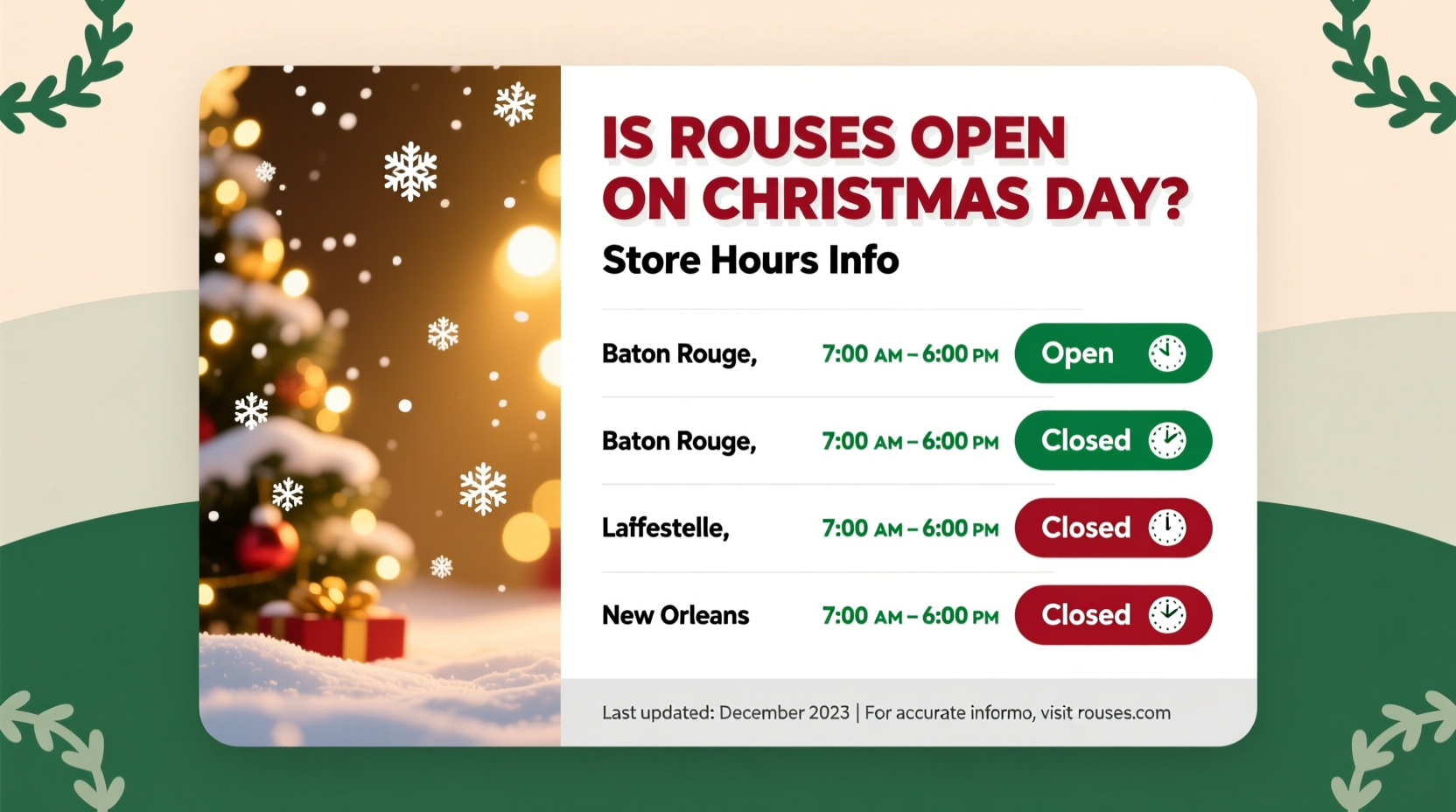 is rouses open on christmas day