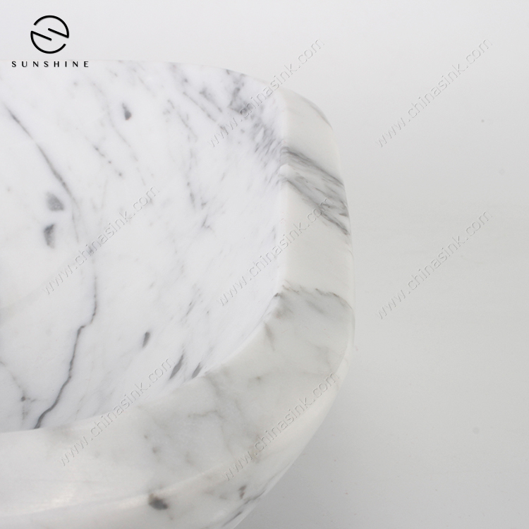 Luxury Bianco Carrara White Stone Rectangular Handmade Marble Bathroom Basin