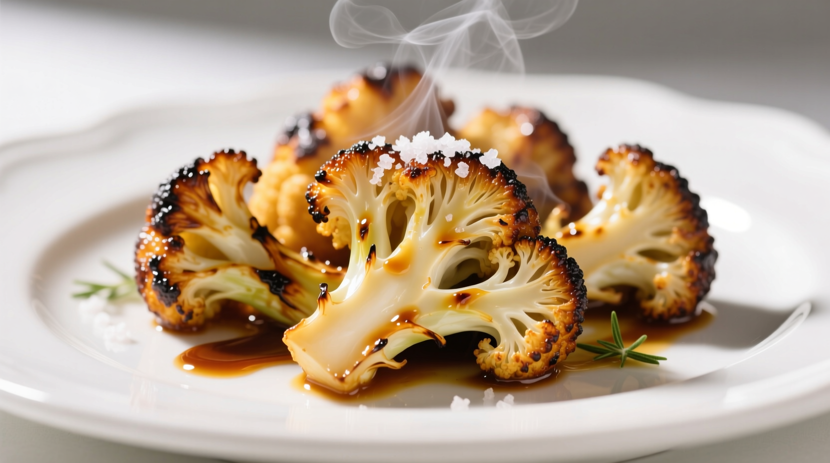 Crispy golden buffalo cauliflower on white plate