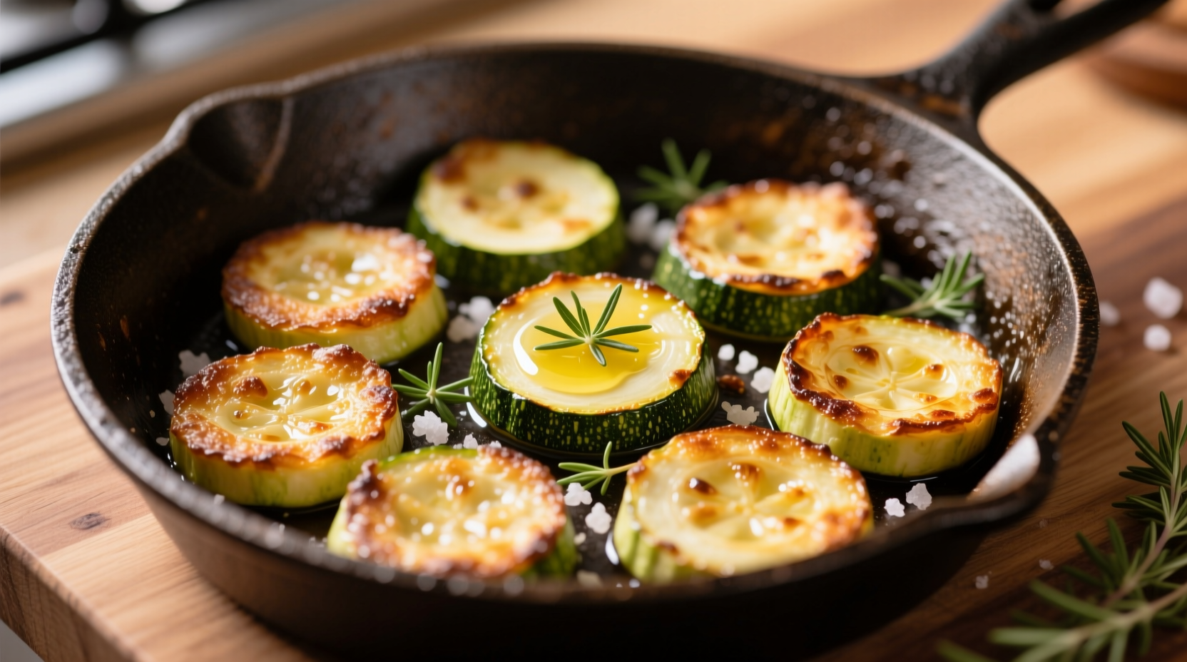 Perfectly pan-fried zucchini slices golden brown