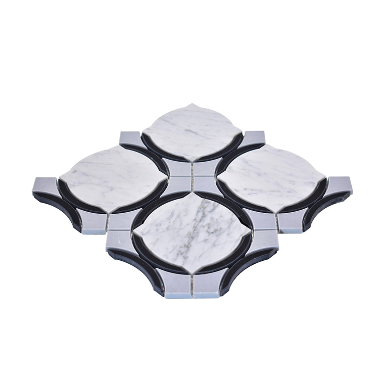 Moonight 新系列 Carrara 混合黑色石头和蓝色石英石现代大理石马赛克，用于墙壁设计