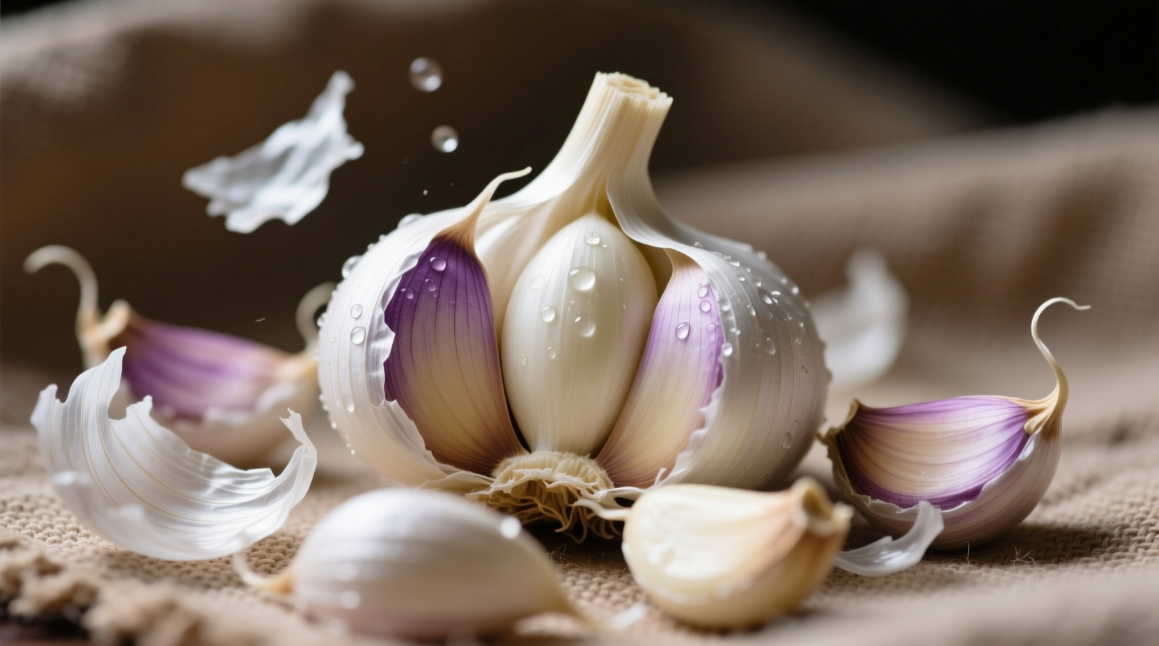 Garlic cloves separated from skins after shaking
