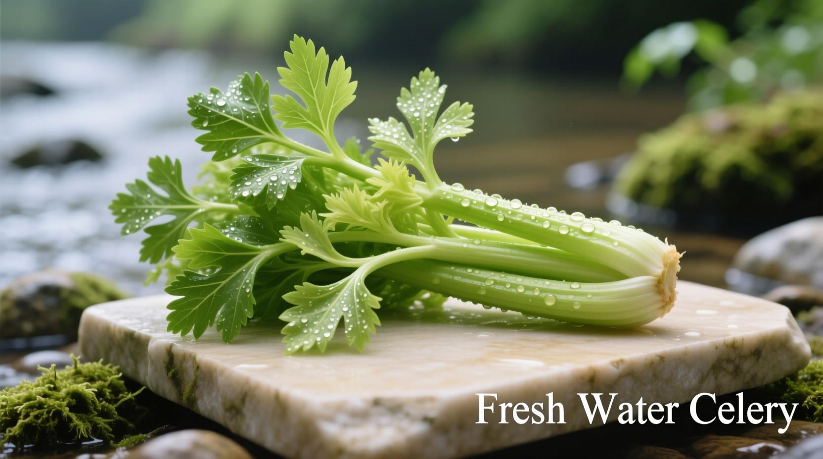 Fresh water celery bunch with vibrant green stems and leaves