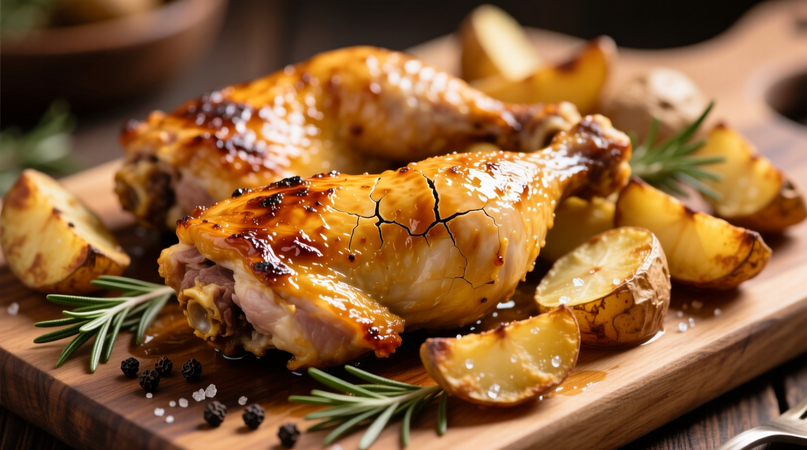 Golden roasted chicken thighs with crispy potatoes