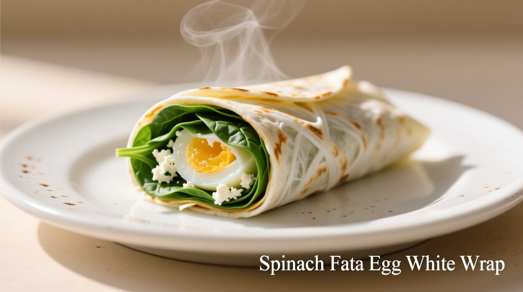 Spinach feta egg white wrap on white plate